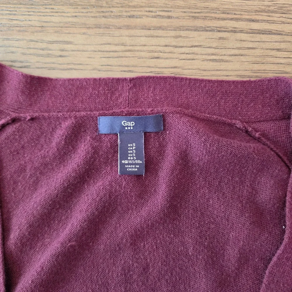 Gap Womens Small Burgundy Plum Open Front Cotton Blend Knit Cardigan Sweater
